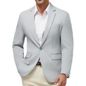 imageWULFUL Mens Herringbone Blazer Jacket Lightweight Casual Sport Coat One Button Suit JacketsLight Grey