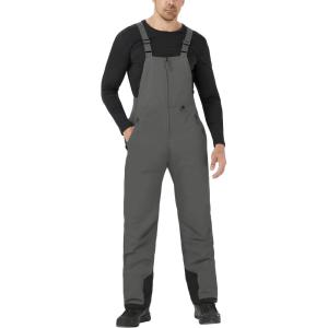 imageWULFUL Mens Insulated Snow Bibs Waterproof Winter Ski Pants Snowboarding OverallsDark Grey