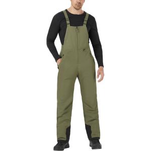 imageWULFUL Mens Insulated Snow Bibs Waterproof Winter Ski Pants Snowboarding OverallsGreen