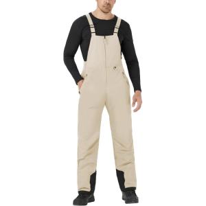 imageWULFUL Mens Insulated Snow Bibs Waterproof Winter Ski Pants Snowboarding OverallsKhaki