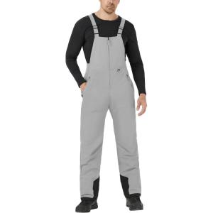 imageWULFUL Mens Insulated Snow Bibs Waterproof Winter Ski Pants Snowboarding OverallsLight Grey
