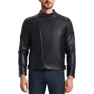 imageWULFUL Mens Leather Jackets Faux Bomber Jacket for Men Motorcycle Lapel Asymmetric ZipUp Slim Fit Biker CoatBlack008