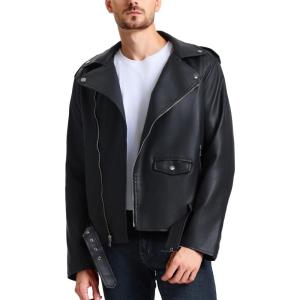 imageWULFUL Mens Leather Jackets Faux Bomber Jacket for Men Motorcycle Lapel Asymmetric ZipUp Slim Fit Biker CoatBlack010