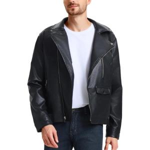 imageWULFUL Mens Leather Jackets Faux Bomber Jacket for Men Motorcycle Lapel Asymmetric ZipUp Slim Fit Biker CoatBlack011