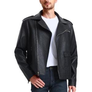 imageWULFUL Mens Leather Jackets Faux Bomber Jacket for Men Motorcycle Lapel Asymmetric ZipUp Slim Fit Biker CoatBlack012