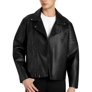 imageWULFUL Mens Leather Jackets Faux Bomber Jacket for Men Motorcycle Lapel Asymmetric ZipUp Slim Fit Biker CoatBlack019