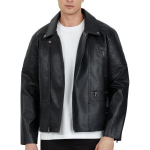 imageWULFUL Mens Leather Jackets Faux Bomber Jacket for Men Motorcycle Lapel Asymmetric ZipUp Slim Fit Biker CoatBlack020