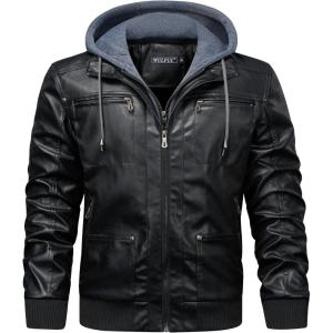 imageWULFUL Mens Leather Jackets Faux Leather Jacket for Men Lapel ZipUp Slim Fit CoatBlack025