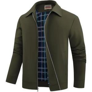 imageWULFUL Mens Lightweight Jackets Casual Windbreaker Stylish Light Golf Work Dress BusinessArmy Green
