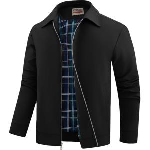 imageWULFUL Mens Lightweight Jackets Casual Windbreaker Stylish Light Golf Work Dress BusinessBlack