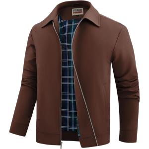 imageWULFUL Mens Lightweight Jackets Casual Windbreaker Stylish Light Golf Work Dress BusinessBrown