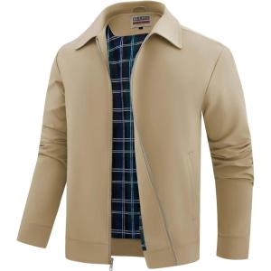 imageWULFUL Mens Lightweight Jackets Casual Windbreaker Stylish Light Golf Work Dress BusinessKhaki