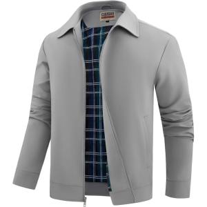 imageWULFUL Mens Lightweight Jackets Casual Windbreaker Stylish Light Golf Work Dress BusinessLight Grey