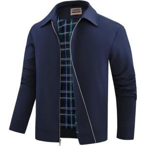 imageWULFUL Mens Lightweight Jackets Casual Windbreaker Stylish Light Golf Work Dress BusinessNavy