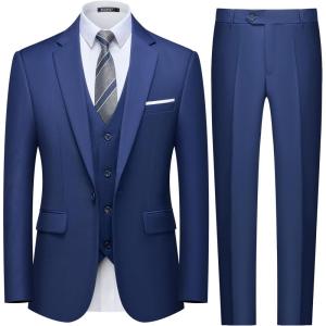 imageWULFUL Mens Slim Fit 3 Piece Suit One Button Solid Blazer Business Party Jacket Vest Pants SetNavy