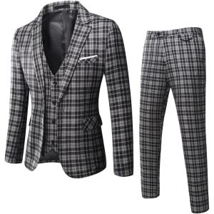 imageWULFUL Mens Slim Fit Suit One Button 3Piece Blazer Dress Business Wedding Party Jacket Vest ampamp PantBlack056