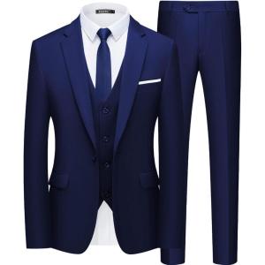 imageWULFUL Mens Slim Fit Suit One Button 3Piece Blazer Dress Business Wedding Party Jacket Vest ampamp PantBlue