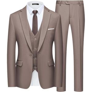 imageWULFUL Mens Slim Fit Suit One Button 3Piece Blazer Dress Business Wedding Party Jacket Vest ampamp PantCoffee055