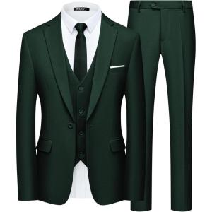 imageWULFUL Mens Slim Fit Suit One Button 3Piece Blazer Dress Business Wedding Party Jacket Vest ampamp PantDark Green