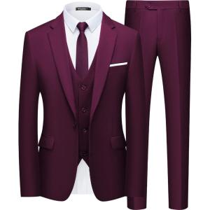imageWULFUL Mens Slim Fit Suit One Button 3Piece Blazer Dress Business Wedding Party Jacket Vest ampamp PantDark Red