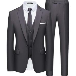 imageWULFUL Mens Slim Fit Suit One Button 3Piece Blazer Dress Business Wedding Party Jacket Vest ampamp PantGrey0127