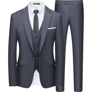 imageWULFUL Mens Slim Fit Suit One Button 3Piece Blazer Dress Business Wedding Party Jacket Vest ampamp PantGrey054