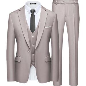 imageWULFUL Mens Slim Fit Suit One Button 3Piece Blazer Dress Business Wedding Party Jacket Vest ampamp PantLight Brown054