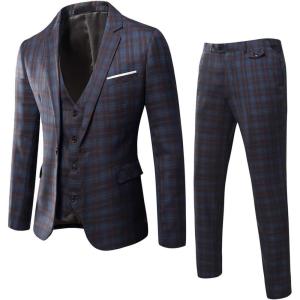 imageWULFUL Mens Slim Fit Suit One Button 3Piece Blazer Dress Business Wedding Party Jacket Vest ampamp PantLight Coffee056