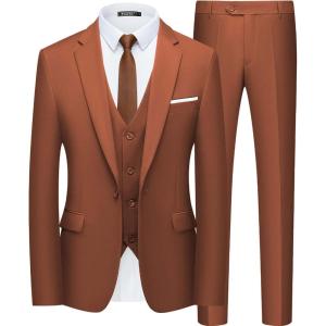 imageWULFUL Mens Slim Fit Suit One Button 3Piece Blazer Dress Business Wedding Party Jacket Vest ampamp PantNeworange