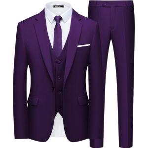 imageWULFUL Mens Slim Fit Suit One Button 3Piece Blazer Dress Business Wedding Party Jacket Vest ampamp PantPurple