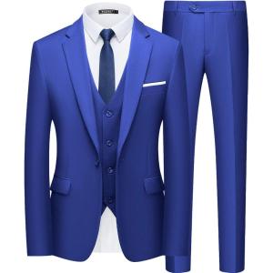 imageWULFUL Mens Slim Fit Suit One Button 3Piece Blazer Dress Business Wedding Party Jacket Vest ampamp PantRoyal Blue