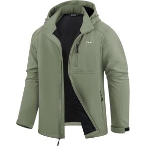 imageWULFUL Mens Softshell Jacket Waterproof Lightweight Insulated Windbreaker Fleece Lined Rain Shell Jacket for Hiking TravelArmy Green