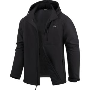 imageWULFUL Mens Softshell Jacket Waterproof Lightweight Insulated Windbreaker Fleece Lined Rain Shell Jacket for Hiking TravelBlack