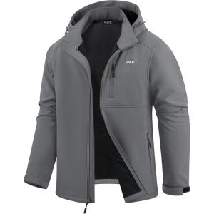 imageWULFUL Mens Softshell Jacket Waterproof Lightweight Insulated Windbreaker Fleece Lined Rain Shell Jacket for Hiking TravelDark Grey