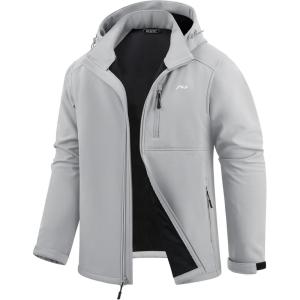 imageWULFUL Mens Softshell Jacket Waterproof Lightweight Insulated Windbreaker Fleece Lined Rain Shell Jacket for Hiking TravelLight Grey