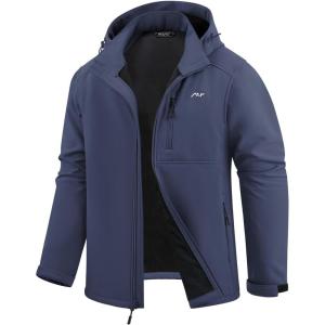 imageWULFUL Mens Softshell Jacket Waterproof Lightweight Insulated Windbreaker Fleece Lined Rain Shell Jacket for Hiking TravelNavy