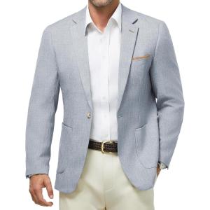 imageWULFUL Mens Sport Coats Blazers Linen Cotton Blazer Regular Fit One Button Suit Jacket with 2 PocketsLight Blue