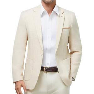 imageWULFUL Mens Sport Coats Blazers Linen Cotton Blazer Regular Fit One Button Suit Jacket with 2 PocketsWhite