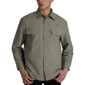imageWULFUL Mens Sun Protection Fishing Shirts UPF 50 UV Lightweight Quick Dry Cooling Button Down Shirts for Work Hiking SafariSage Green