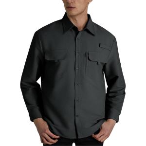 imageWULFUL Mens Sun Protection Fishing Shirts UPF 50 UV Lightweight Quick Dry Cooling Button Down Shirts for Work Hiking SafariShadow Grey