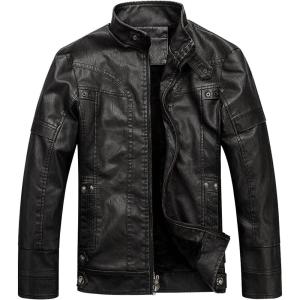 imageWULFUL Mens Vintage Stand Collar Leather Jacket Motorcycle PU Jacket and CoatBlack 1