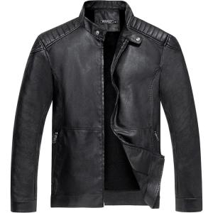 imageWULFUL Mens Vintage Stand Collar Leather Jacket Motorcycle PU Jacket and CoatBlack0045