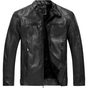imageWULFUL Mens Vintage Stand Collar Leather Jacket Motorcycle PU Jacket and CoatBlack8806