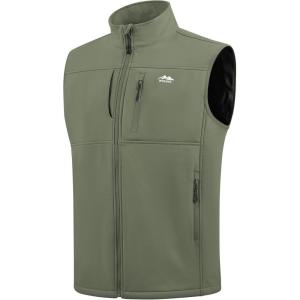 imageWULFUL Mens Windproof Lightweight Golf Vest Outerwear with Pockets Softshell Sleeveless Jacket for Running Hiking SportsArmy Green