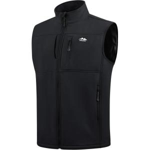 imageWULFUL Mens Windproof Lightweight Golf Vest Outerwear with Pockets Softshell Sleeveless Jacket for Running Hiking SportsBlack