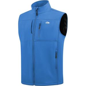 imageWULFUL Mens Windproof Lightweight Golf Vest Outerwear with Pockets Softshell Sleeveless Jacket for Running Hiking SportsBlue