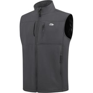 imageWULFUL Mens Windproof Lightweight Golf Vest Outerwear with Pockets Softshell Sleeveless Jacket for Running Hiking SportsDark Grey