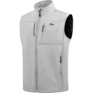 imageWULFUL Mens Windproof Lightweight Golf Vest Outerwear with Pockets Softshell Sleeveless Jacket for Running Hiking SportsLight Grey