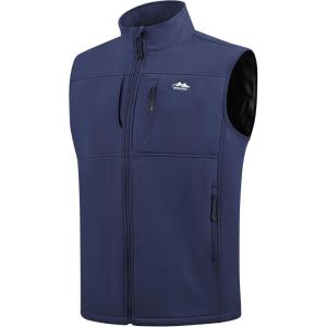imageWULFUL Mens Windproof Lightweight Golf Vest Outerwear with Pockets Softshell Sleeveless Jacket for Running Hiking SportsNavy