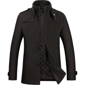 imageWULFUL Mens Wool Blend Winter Coat Slim Fit Short Trenchcoat Warm Business Jacket with Detachable Soft Wool ScarfBlack037